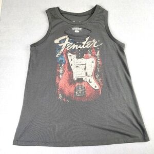 Fender Gray Tank Top with Vintage Red White & Blue Design Guitar Design Womens